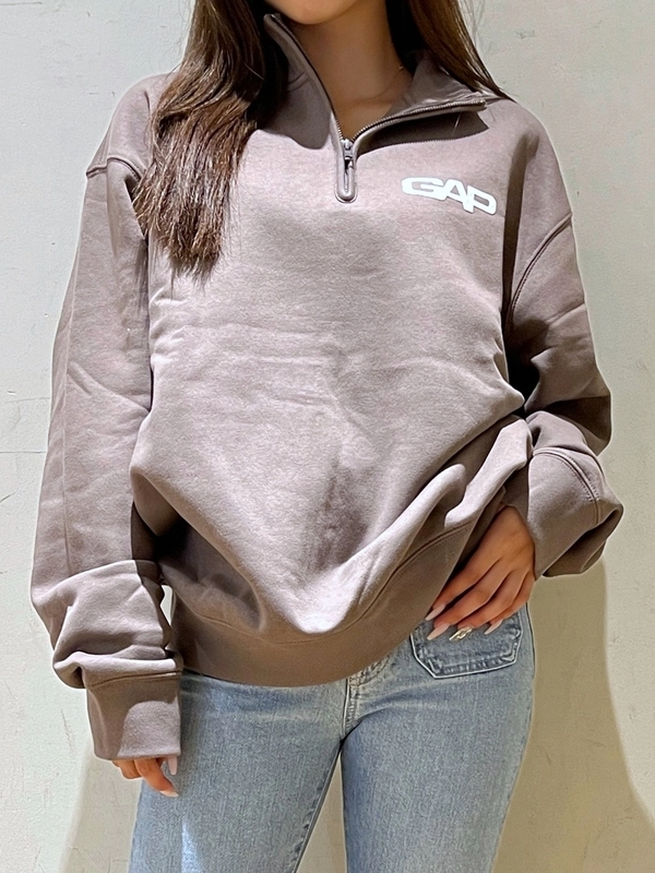 GAP　ギャップ　ハーフジップ　ボタンもある　スウェット　グレー　L フェード (U)ヴィンテージソフト ハーフジップアップ スウェットシャツ