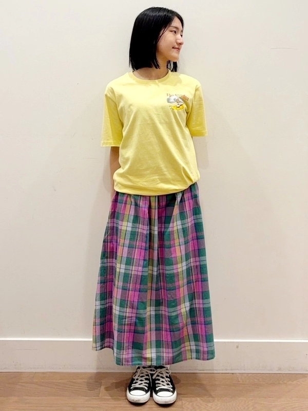 バンドT×チェックワンピース