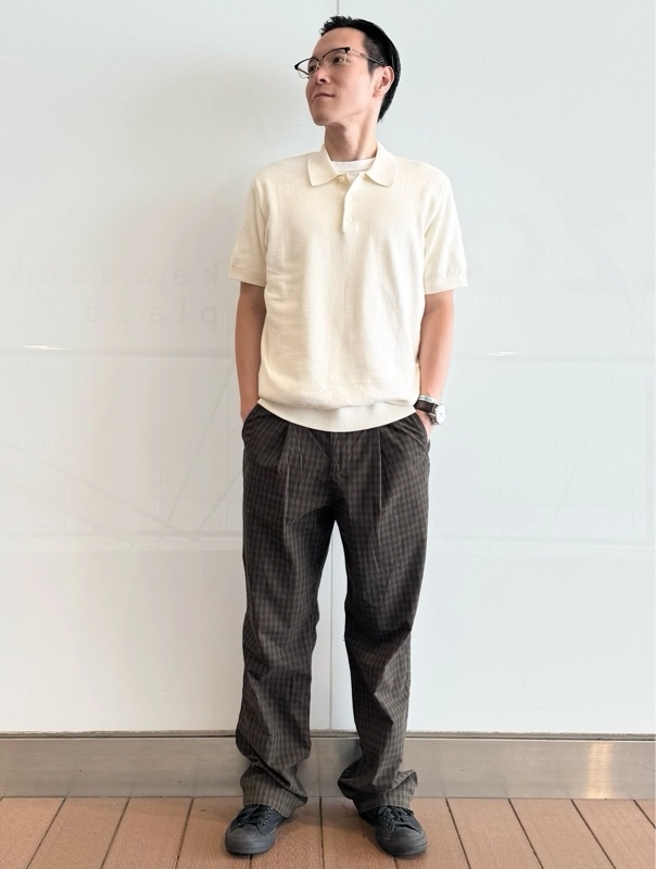 人気ニットポロ＋チェックパンツ