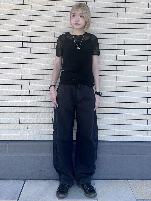 【新作】レース メッシュトップス× ツイルバレルパンツ