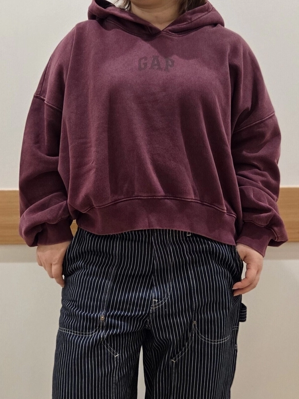 gapアーチロゴクロップドパーカー。