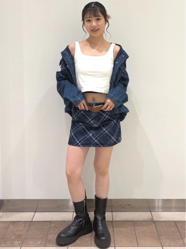 【新作】デニムプレイドミニスカート