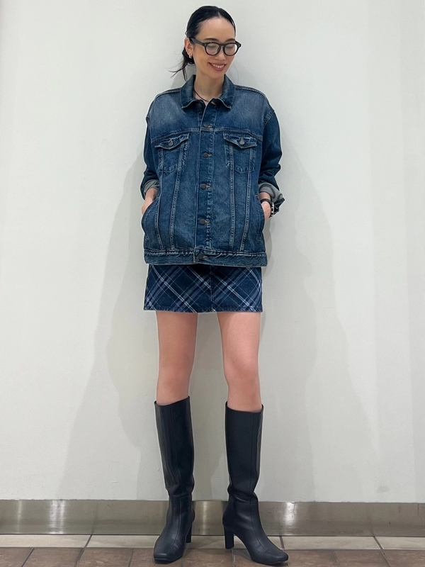 デニム プレイド ミニスカート