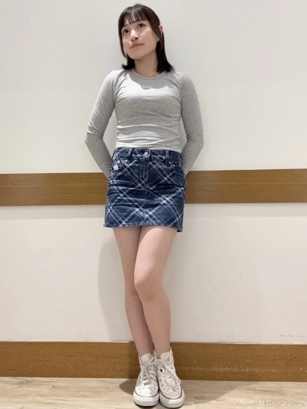 チェックのデニムミニスカート♡
