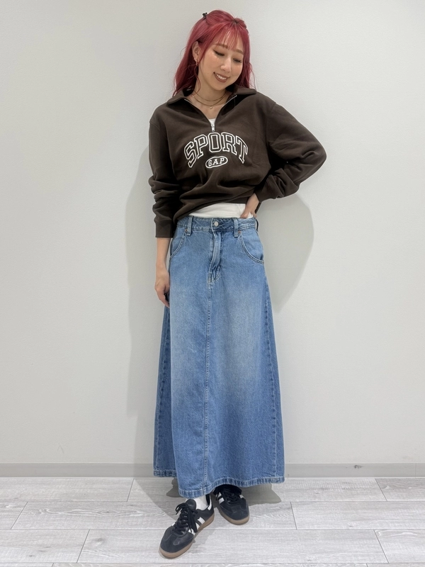 【New】ハーフジップ×デニムスカート