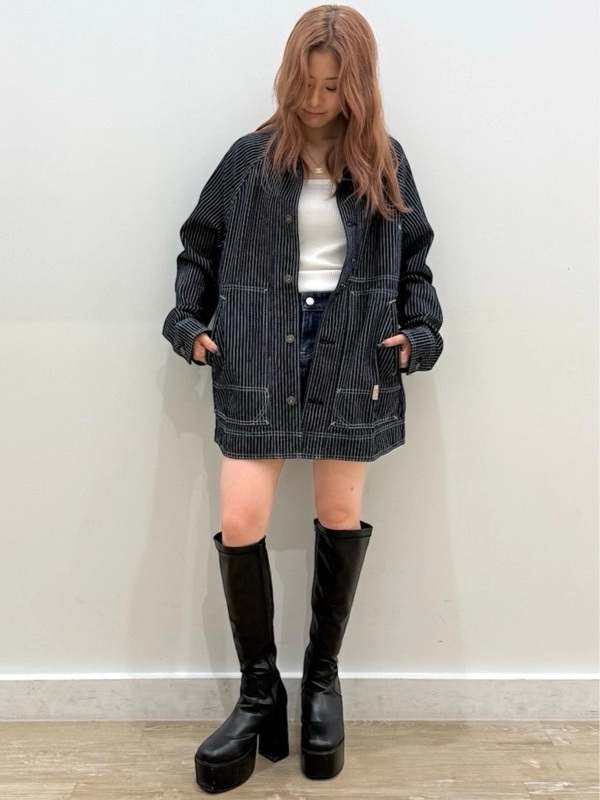 【ストライプデニムジャケット】でデニムコーデ