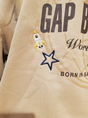 GAP デカロゴ 刺繍 サガラ刺繍 ワッペン 立体ロゴ トレーナー スウェット パーカー サガラ刺繍ワッペンロゴプルオーバーパーカー レディース