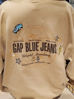 GAP デカロゴ 刺繍 サガラ刺繍 ワッペン 立体ロゴ トレーナー スウェット パーカー サガラ刺繍ワッペンロゴプルオーバーパーカー レディース