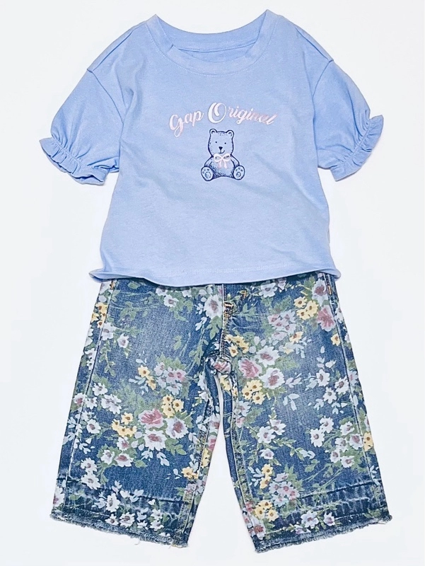 フローラルバギーデニム　履きやすいプルオンタイプ