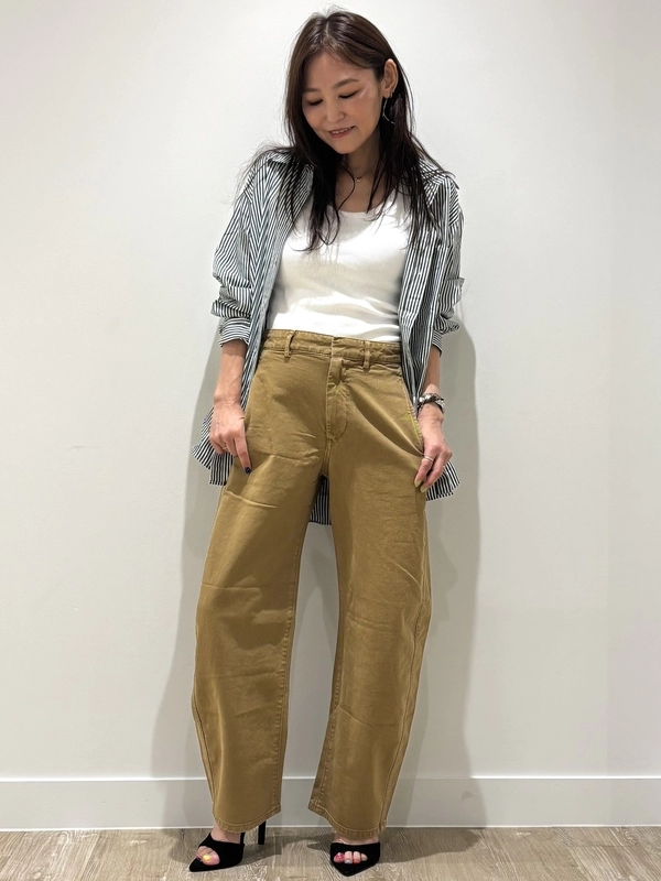 《大人リラックス♪》ストライプシャツ×バレルカーキ