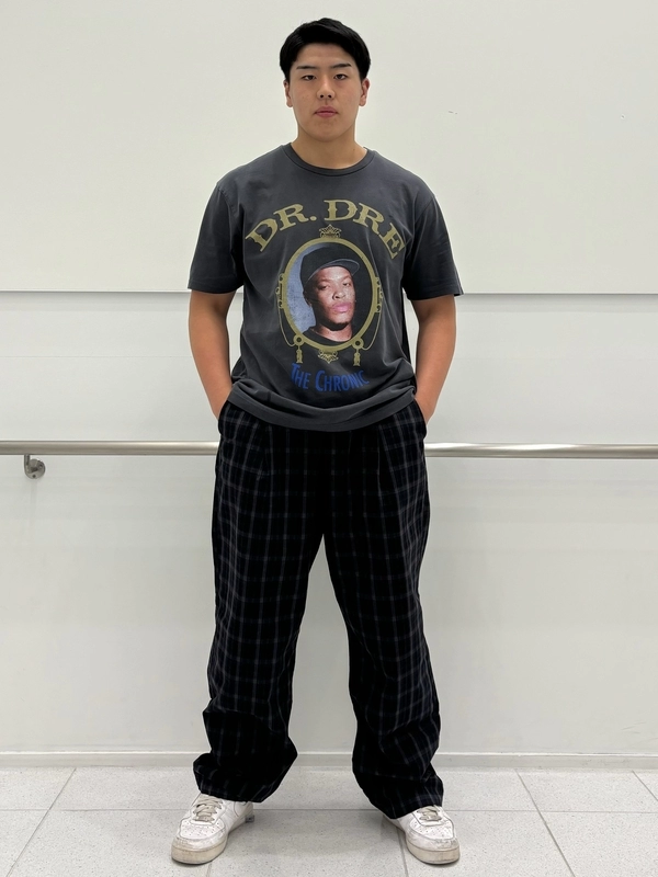 Musictee×チェック柄パンツ