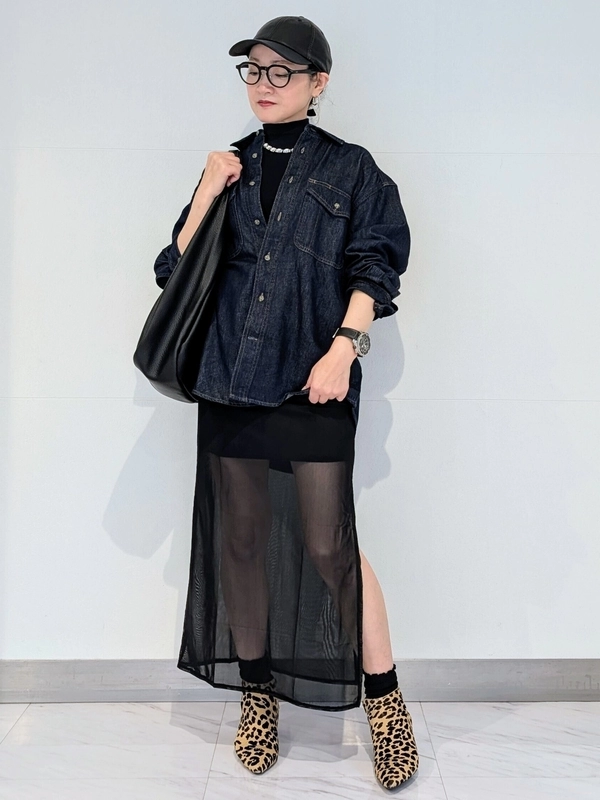 【メッシュスカート①】透け感✖メンズデニムシャツ秋コーデ