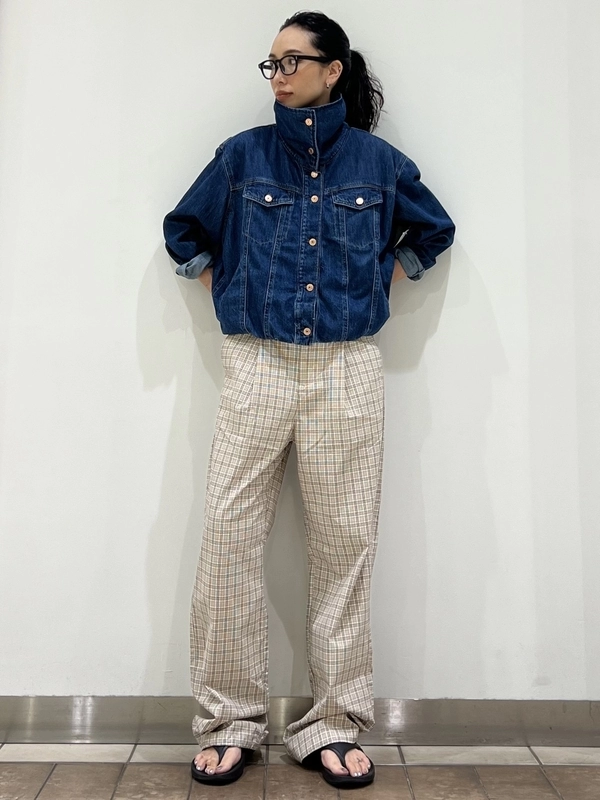 バブルデニムジャケット✖️チェックパンツ