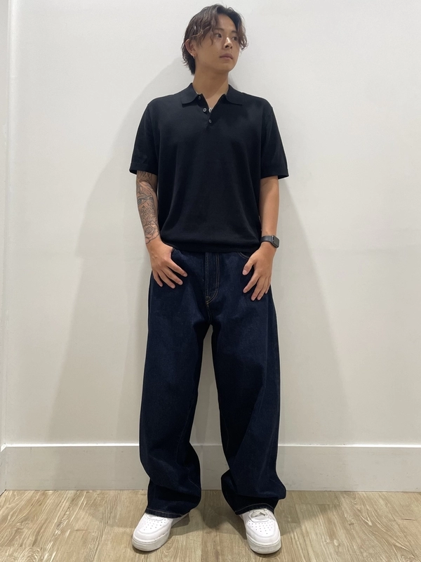 ニットポロ×スーパーバギーデニム