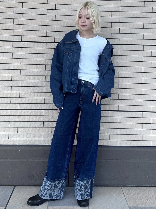 【オススメ】花柄ストライドデニム×バブルジャケット