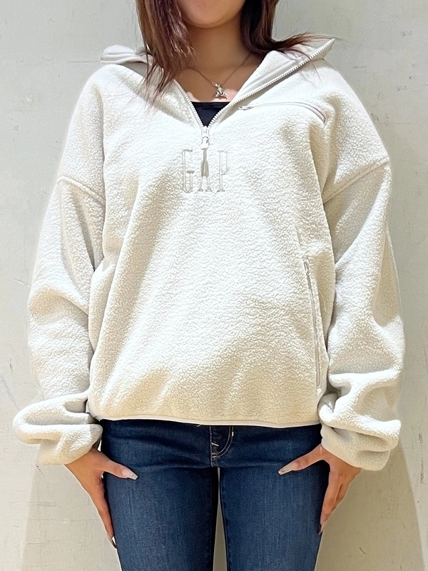 ジップフリースボア gap ハーフジップ ボアハーフジップ コーデ ボアが 