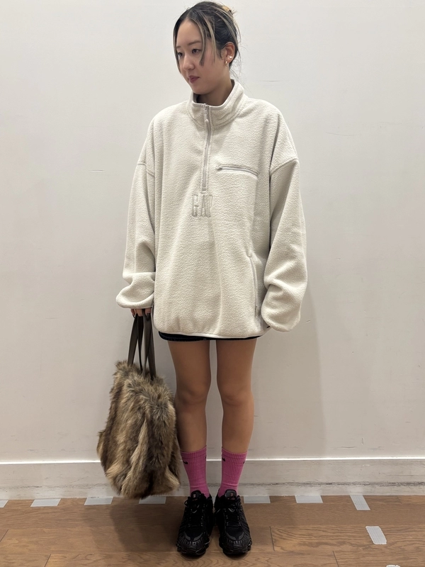 【ボアハーフジップ】オーバーサイズでワンピース風