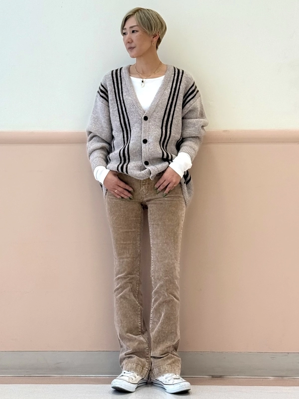 コーデュロイ➕ふわもこカーディガン