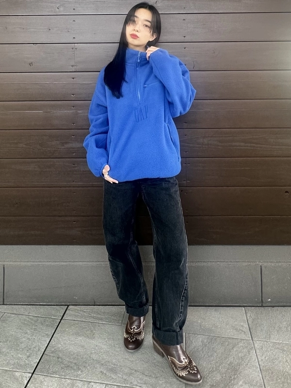 【新作】ボアハーフジッププルオーバー×バレルデニム
