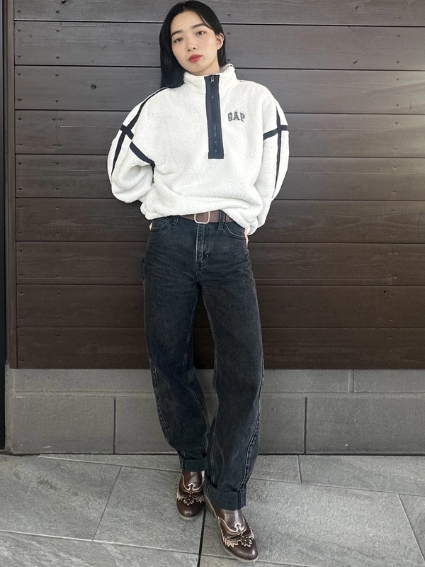 【新作】ボアクロップドハーフジップ×バレルデニム