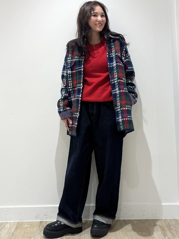 チェック柄のセータージャケット