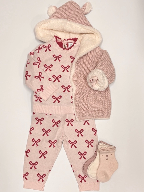 【リボン柄♡ピンクのセーターセットアップ♡】