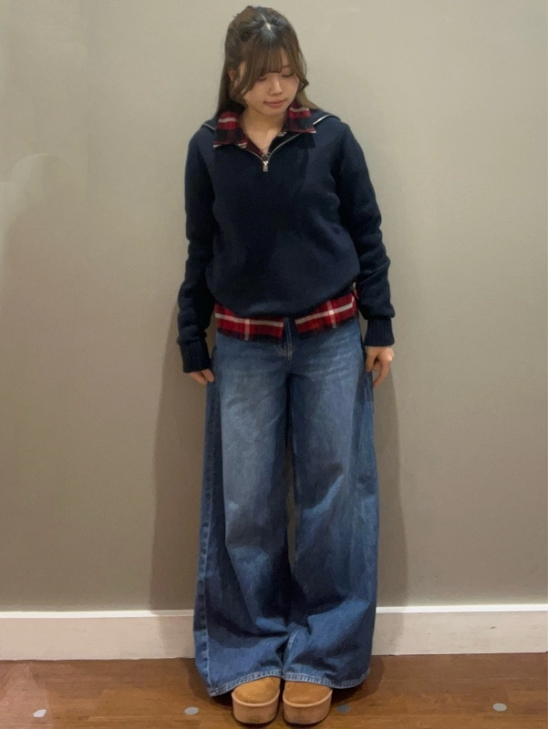 レッド×チェック×ネイビー