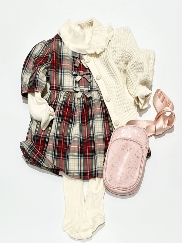 チェックワンピースニットコーデ