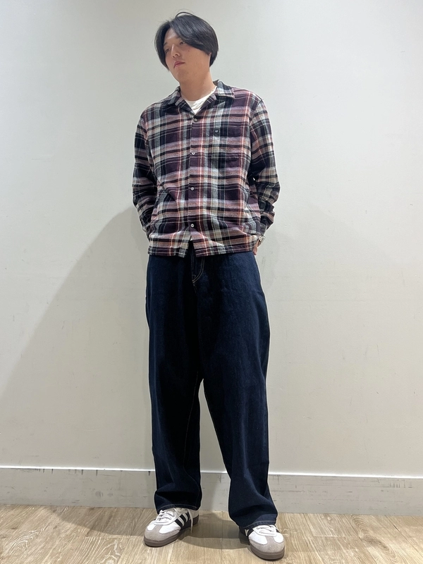 秋の赤チェックコーデ