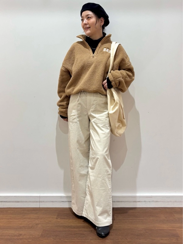 『ボアハーフジップトレーナーdeあったかカジュアルコーデ』デ