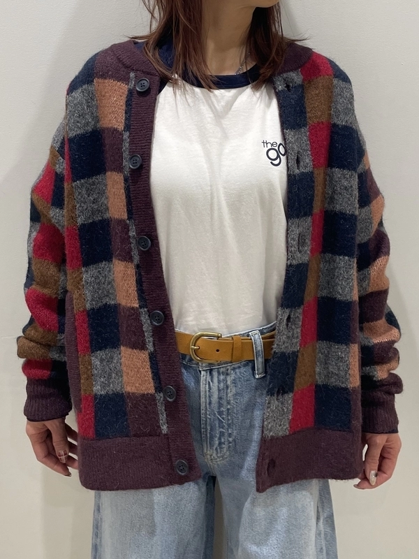 新品タグ付きブロックチェックカーディガンM sawada itto：11/20発売！Amottoのブロックチェックカーディガン