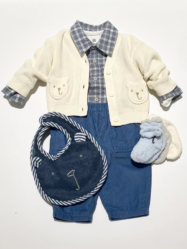 フランネルコーデセット➕くまさんポケットカーディガン