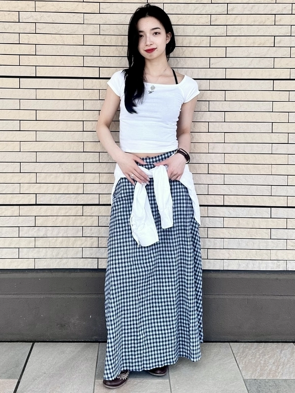 アレキサンダーワン　クロップド　ギンガムチェック　トップス　XS スカート オススメ】クロップドTシャツ×ギンガムチェックマキスカート | Gap公式